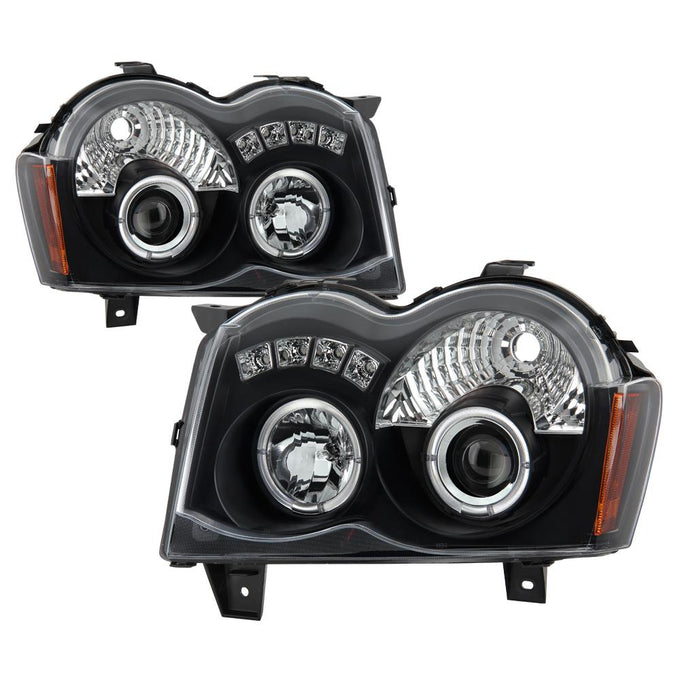 LED Halo Black Projector Headlights <br>08-10 Jeep Grand Cherokee