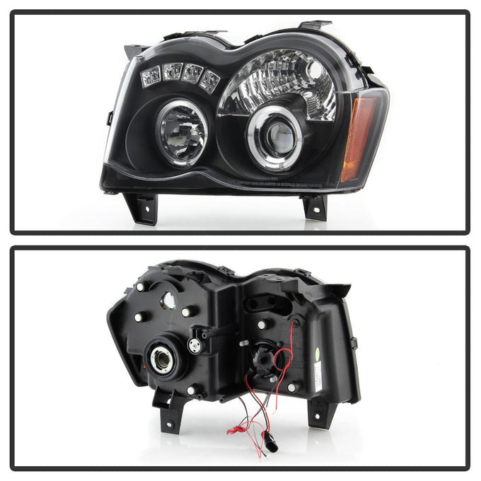 LED Halo Black Projector Headlights <br>08-10 Jeep Grand Cherokee