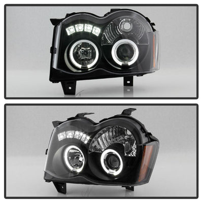 LED Halo Black Projector Headlights <br>08-10 Jeep Grand Cherokee