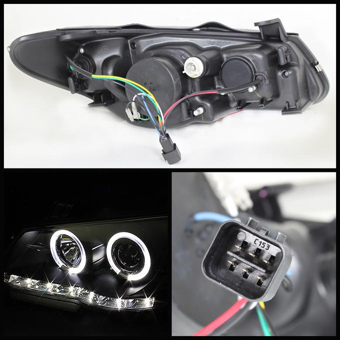 LED Halo Black DRL Projector Headlights <br>07-10 Hyundai Elantra