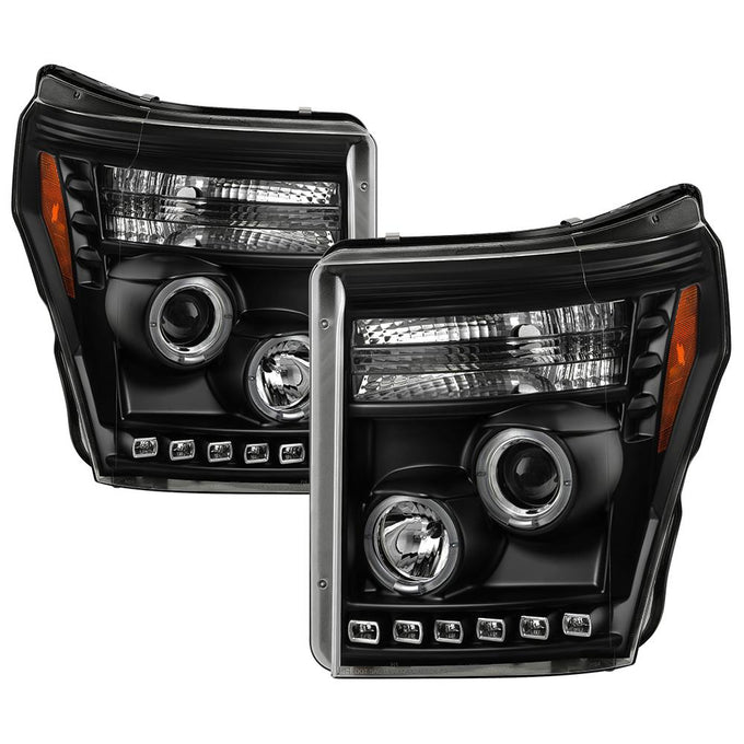 LED Halo Black DRL Projector Headlights <br>11-16 Ford F-250 F-350 F-450 Super Duty