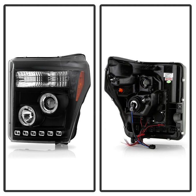 LED Halo Black DRL Projector Headlights <br>11-16 Ford F-250 F-350 F-450 Super Duty