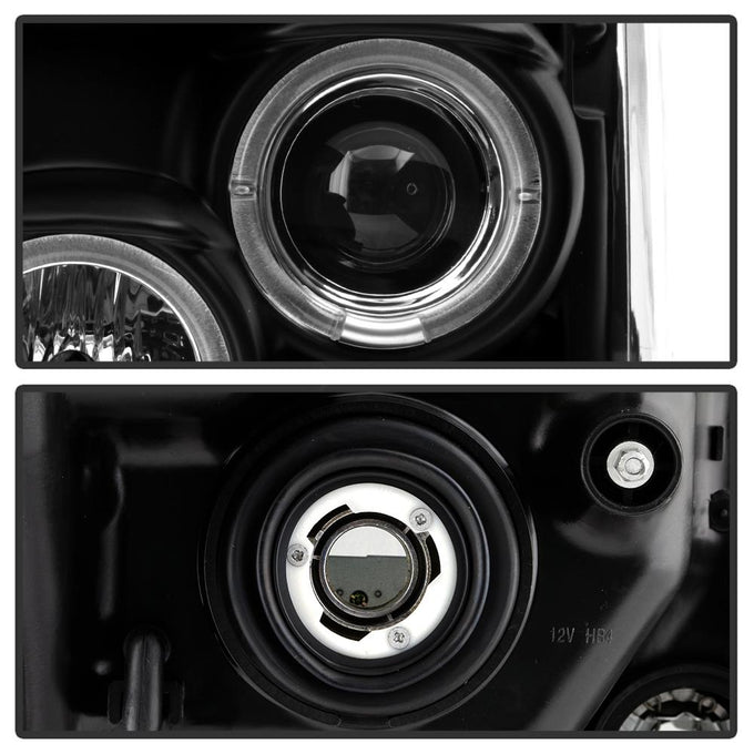 LED Halo Black DRL Projector Headlights <br>11-16 Ford F-250 F-350 F-450 Super Duty