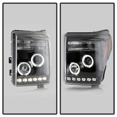 LED Halo Black DRL Projector Headlights <br>11-16 Ford F-250 F-350 F-450 Super Duty