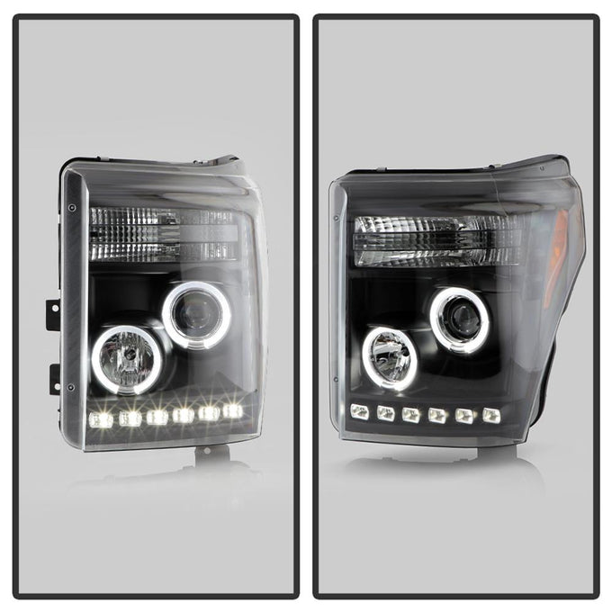 LED Halo Black DRL Projector Headlights <br>11-16 Ford F-250 F-350 F-450 Super Duty