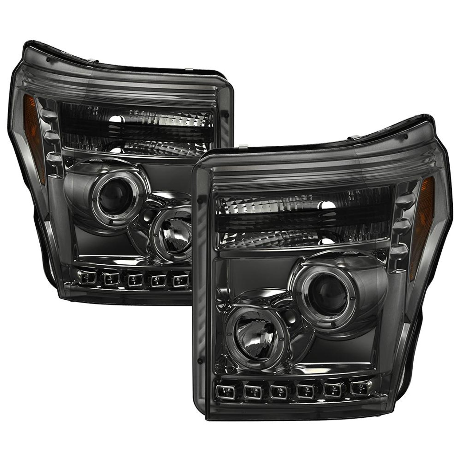 LED Halo Smoke DRL Projector Headlights <br>11-16 Ford F-250 F-350 F-450 Super Duty