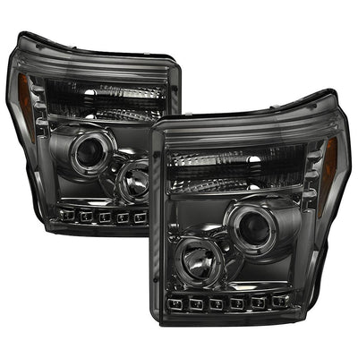 LED Halo Smoke DRL Projector Headlights <br>11-16 Ford F-250 F-350 F-450 Super Duty