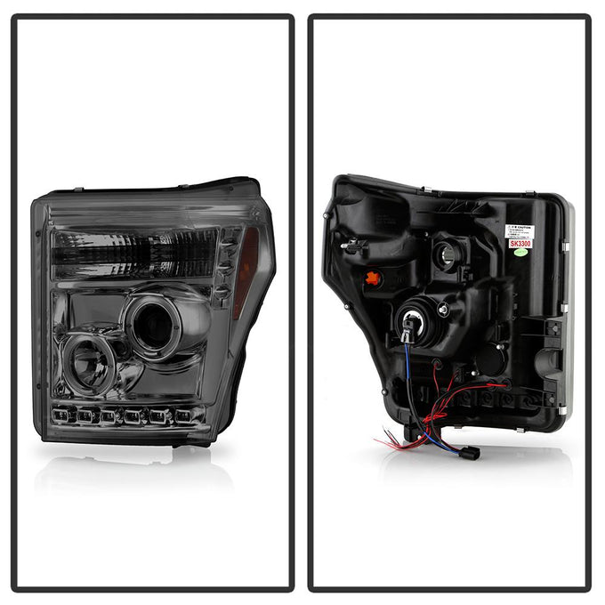 LED Halo Smoke DRL Projector Headlights <br>11-16 Ford F-250 F-350 F-450 Super Duty