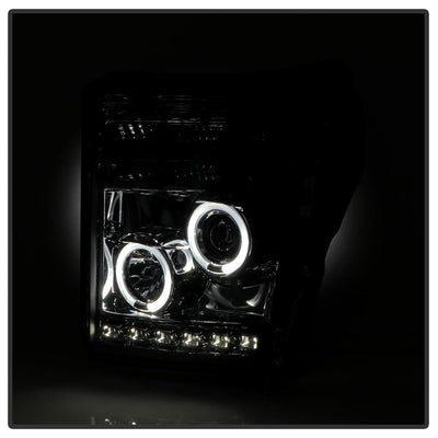 LED Halo Smoke DRL Projector Headlights <br>11-16 Ford F-250 F-350 F-450 Super Duty