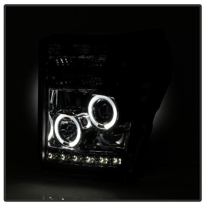 LED Halo Smoke DRL Projector Headlights <br>11-16 Ford F-250 F-350 F-450 Super Duty