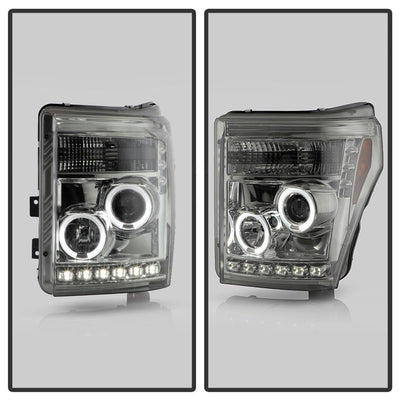 LED Halo Smoke DRL Projector Headlights <br>11-16 Ford F-250 F-350 F-450 Super Duty
