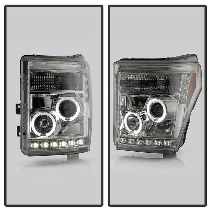 LED Halo Smoke DRL Projector Headlights <br>11-16 Ford F-250 F-350 F-450 Super Duty