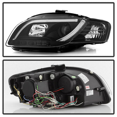Light Tube Black DRL Projector Headlights <br>06-08 Audi A4 A4 Quattro