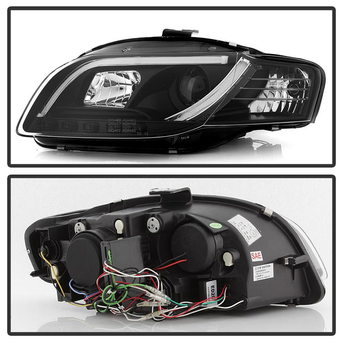 Light Tube Black DRL Projector Headlights <br>06-08 Audi A4 A4 Quattro