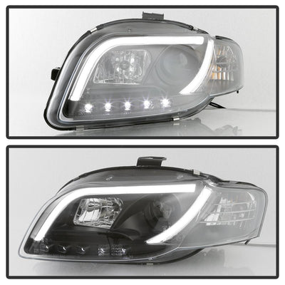 Light Tube Black DRL Projector Headlights <br>06-08 Audi A4 A4 Quattro