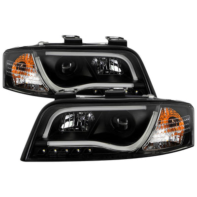 Light Tube Black DRL Projector Headlights <br>02-04 Audi A6 A6 Quattro