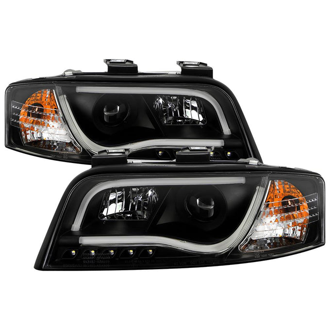 Light Tube Black DRL Projector Headlights <br>02-04 Audi A6 A6 Quattro