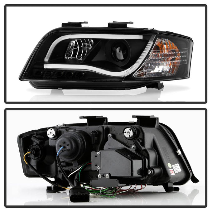Light Tube Black DRL Projector Headlights <br>02-04 Audi A6 A6 Quattro