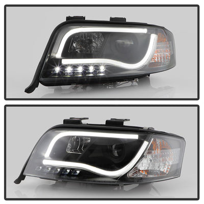 Light Tube Black DRL Projector Headlights <br>02-04 Audi A6 A6 Quattro