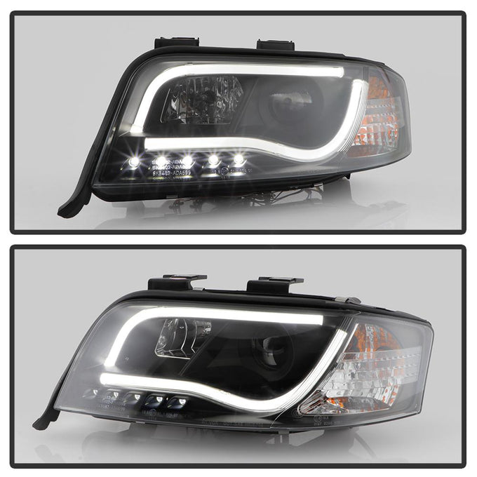 Light Tube Black DRL Projector Headlights <br>02-04 Audi A6 A6 Quattro
