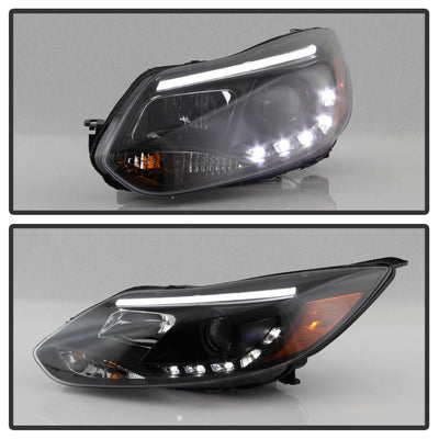 DRL Black Projector Headlights <br>12-14 Ford Focus