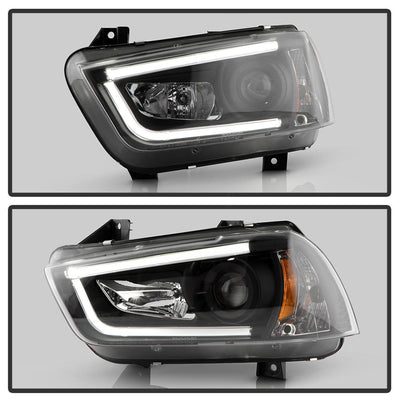 Light Tube Black DRL Projector Headlights <br>11-14 Dodge Charger