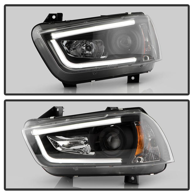 Light Tube Black DRL Projector Headlights <br>11-14 Dodge Charger