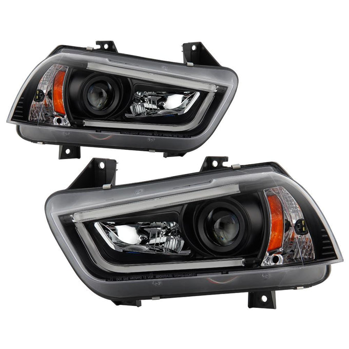 Light Tube Black DRL Projector Headlights <br>11-14 Dodge Charger