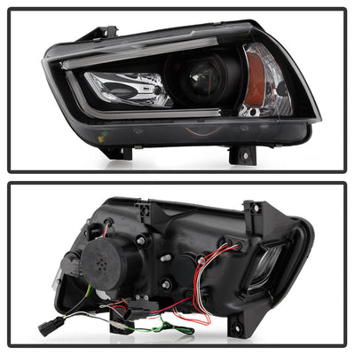 Light Tube Black DRL Projector Headlights <br>11-14 Dodge Charger