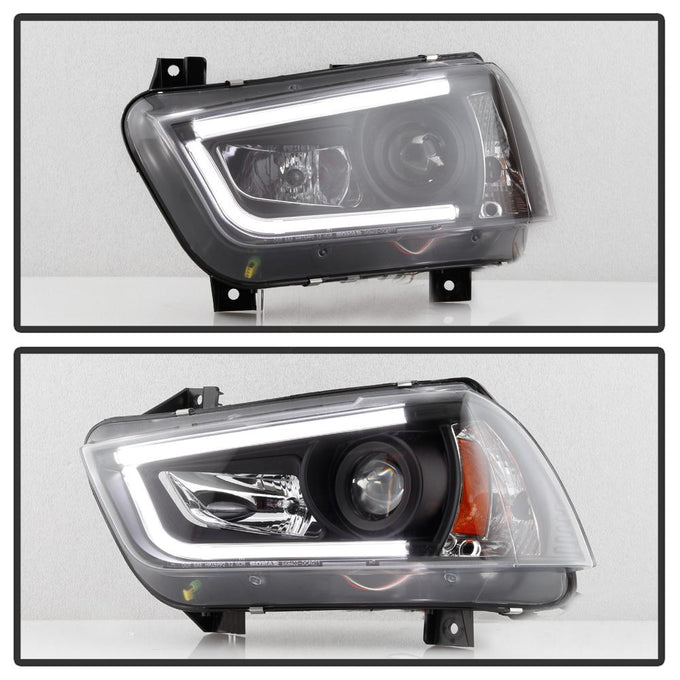 Light Tube Black DRL Projector Headlights <br>11-14 Dodge Charger