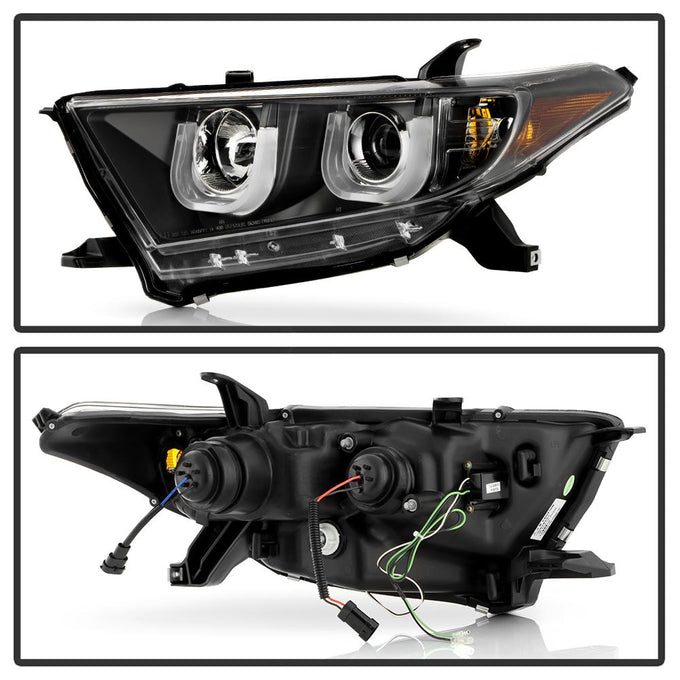 3D DRL Black Projector Headlights <br>11-13 Toyota Highlander