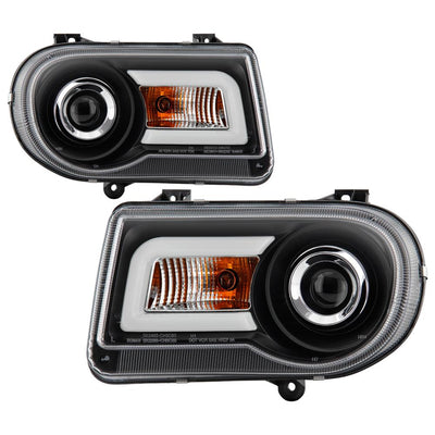 LED DRL Black Projector Headlights <br>05-10 Chrysler 300