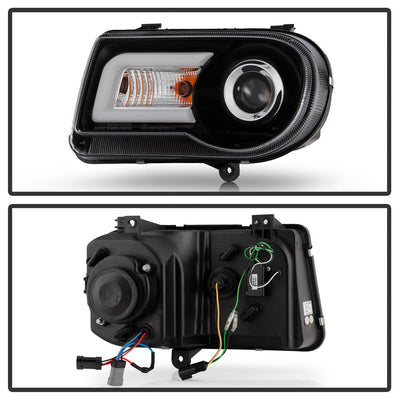 LED DRL Black Projector Headlights <br>05-10 Chrysler 300