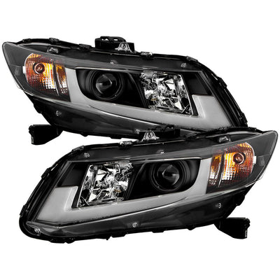 Light Bar DRL Black Projector Headlights <br>12-14 Honda Civic