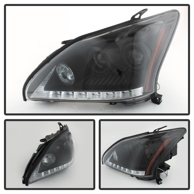 DRL LED Black Projector Headlights <br>04-06 Lexus RX330