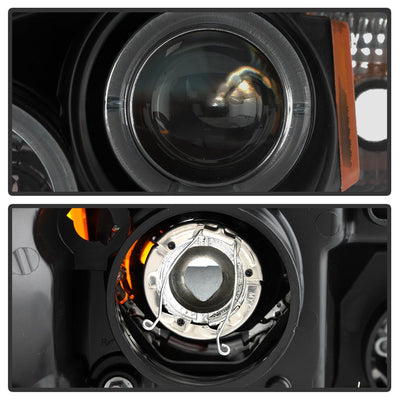 LED Halo Black Smoke Projector Headlights <br>99-06 GMC Sierra 1500-3500, Yukon