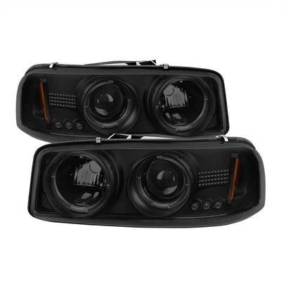 LED Halo Black Smoke Projector Headlights <br>99-06 GMC Sierra 1500-3500, Yukon, 2007 Classic