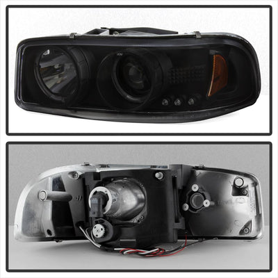 LED Halo Black Smoke Projector Headlights <br>99-06 GMC Sierra 1500-3500, Yukon, 2007 Classic