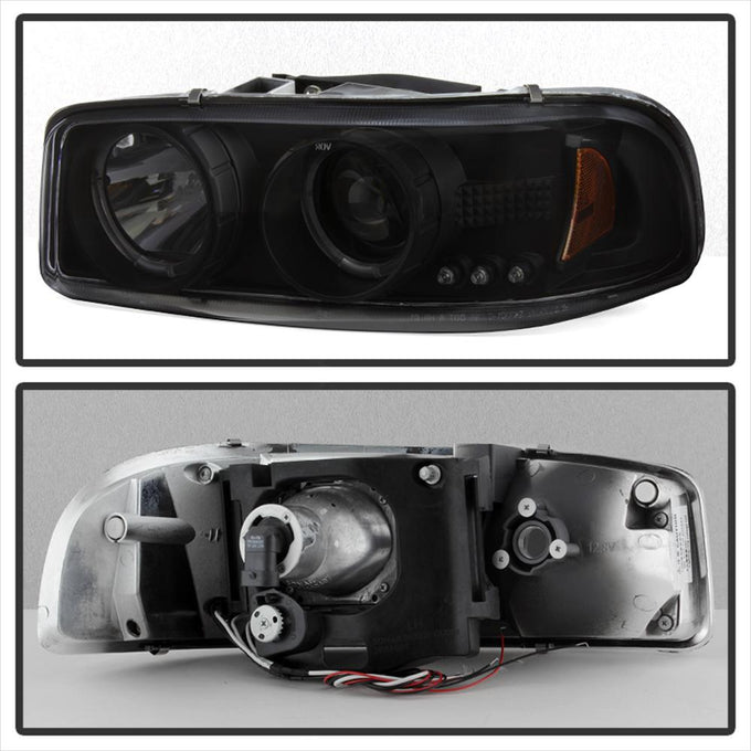 LED Halo Black Smoke Projector Headlights <br>99-06 GMC Sierra 1500-3500, Yukon, 2007 Classic