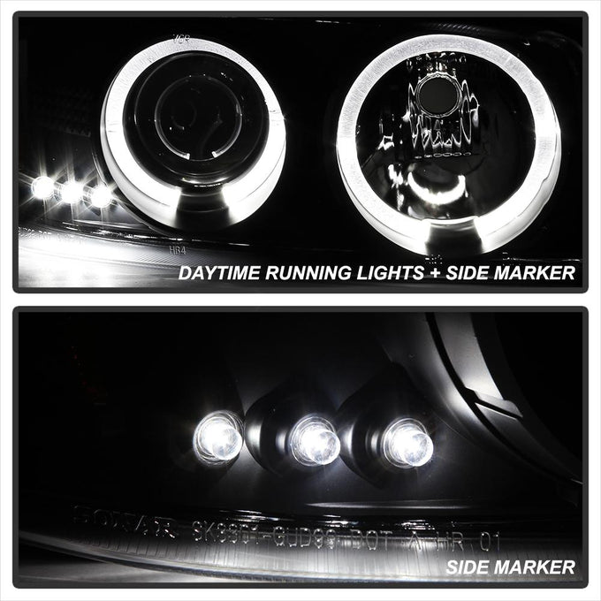 LED Halo Black Smoke Projector Headlights <br>99-06 GMC Sierra 1500-3500, Yukon, 2007 Classic