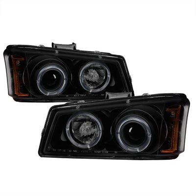 LED Halo Black Smoke Projector Headlights <br>02-06 Chevy Avalanche, Silverado 1500