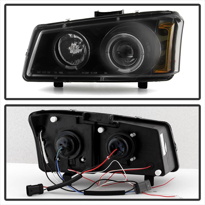 LED Halo Black Smoke Projector Headlights <br>02-06 Chevy Avalanche, Silverado 1500