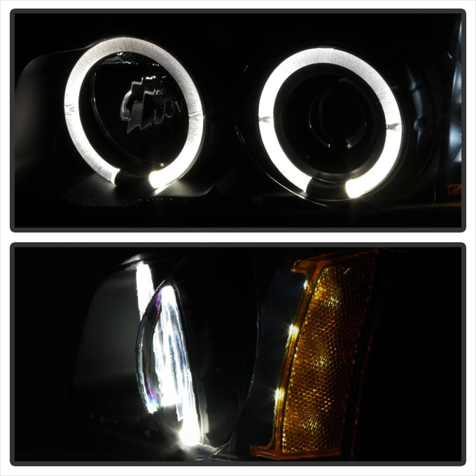 LED Halo Black Smoke Projector Headlights <br>02-06 Chevy Avalanche, Silverado 1500