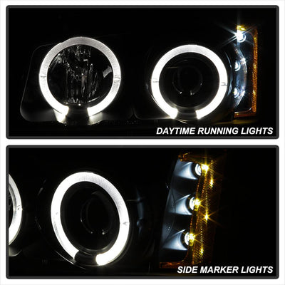 LED Halo Black Smoke Projector Headlights <br>02-06 Chevy Avalanche, Silverado 1500