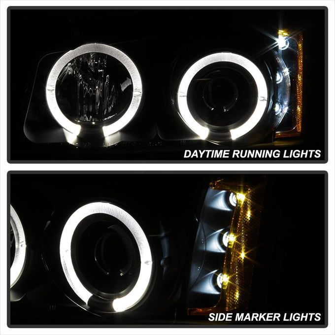 LED Halo Black Smoke Projector Headlights <br>02-06 Chevy Avalanche, Silverado 1500