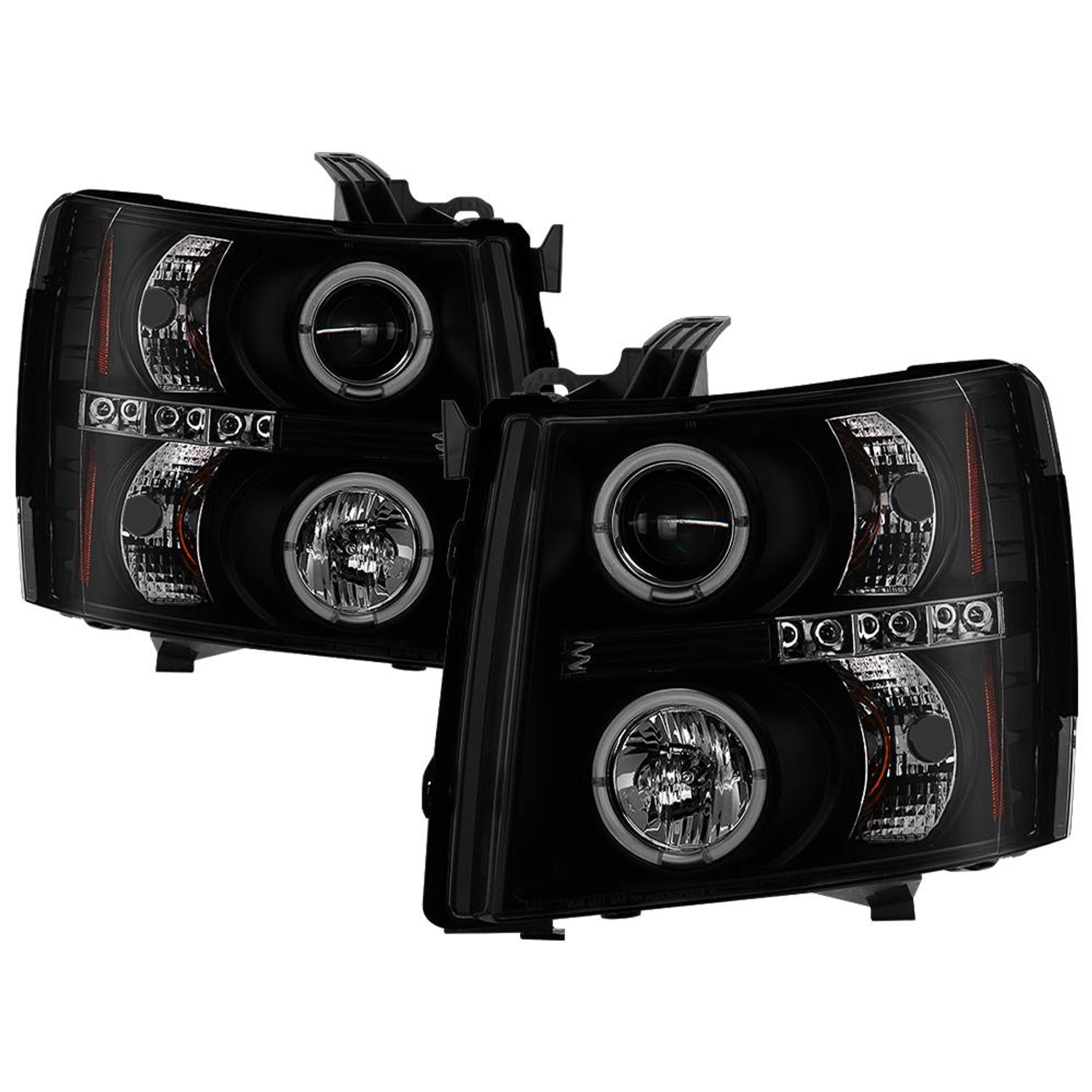 LED Halo Black Smoke Projector Headlights <br>07-13 Chevy Silverado 1500, 2500 HD, 3500 HD