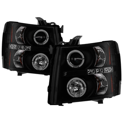 LED Halo Black Smoke Projector Headlights <br>07-13 Chevy Silverado 1500, 2500 HD, 3500 HD