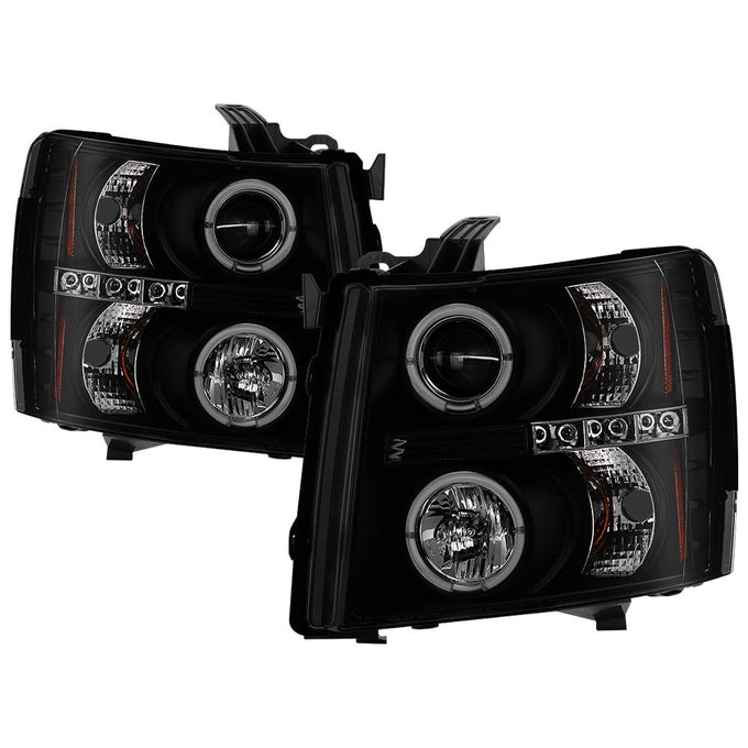 LED Halo Black Smoke Projector Headlights <br>07-13 Chevy Silverado 1500, 2500 HD, 3500 HD