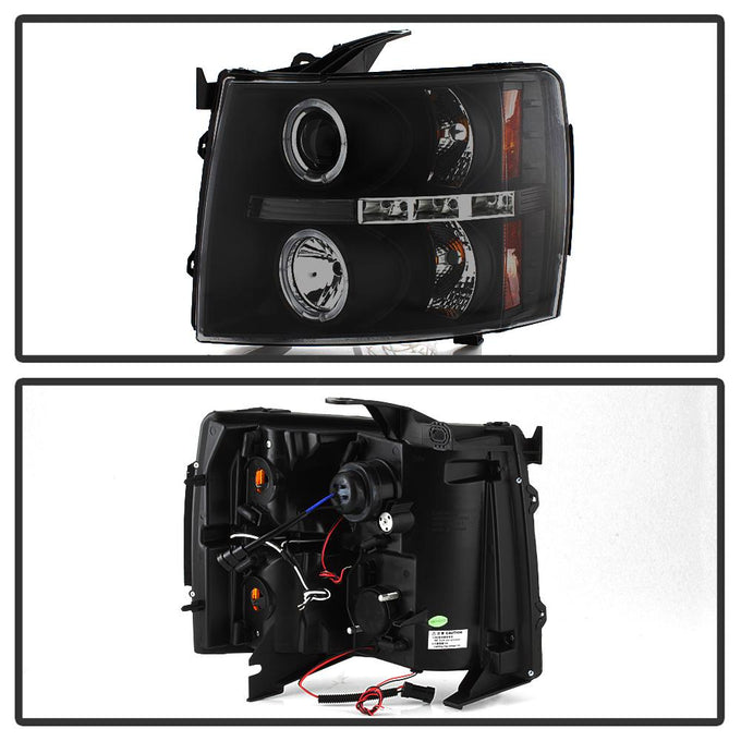 LED Halo Black Smoke Projector Headlights <br>07-13 Chevy Silverado 1500, 2500 HD, 3500 HD