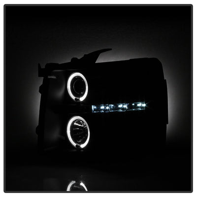 LED Halo Black Smoke Projector Headlights <br>07-13 Chevy Silverado 1500, 2500 HD, 3500 HD